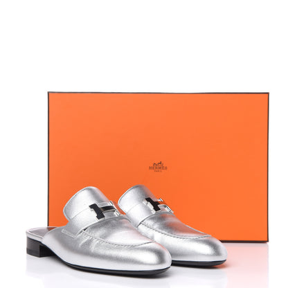 Hermes Metallic Nappa Trocadero Mule 37 Gris Argento 9 of 9