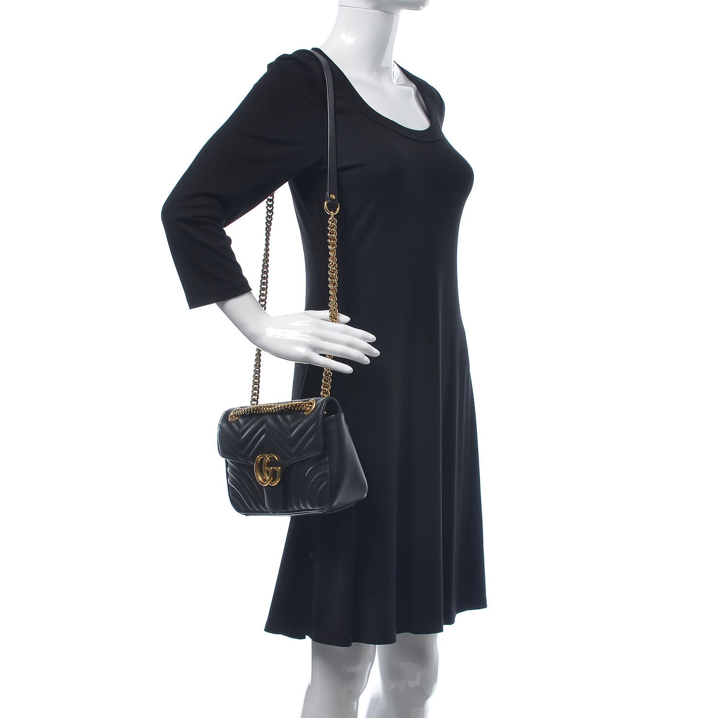 Calfskin Matelasse Small GG Marmont Shoulder Bag Black