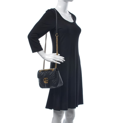 Gucci Calfskin Matelasse Small GG Marmont Shoulder Bag Black 2 of 10