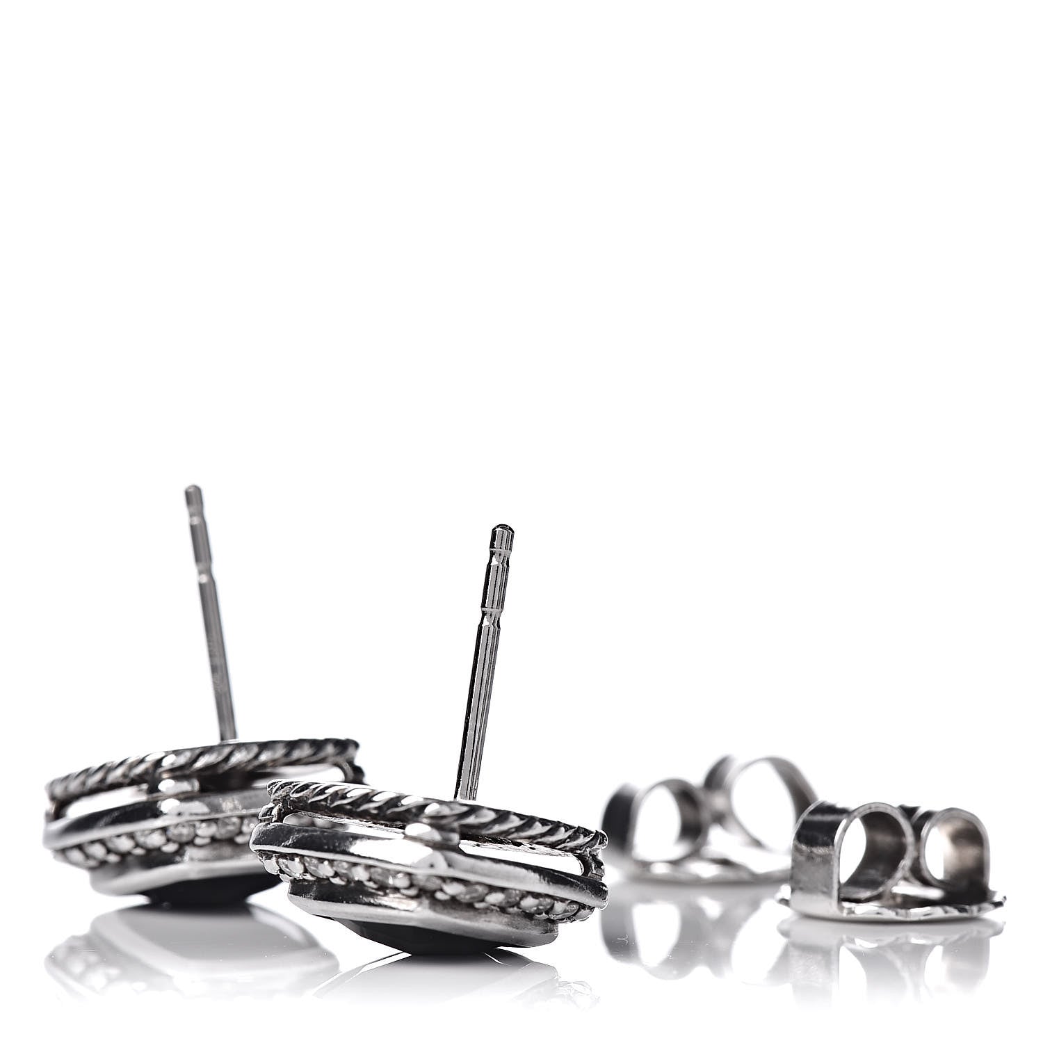 David Yurman Sterling Silver Diamond Black Onyx 7mm Petite Albion Earrings 3 of 4