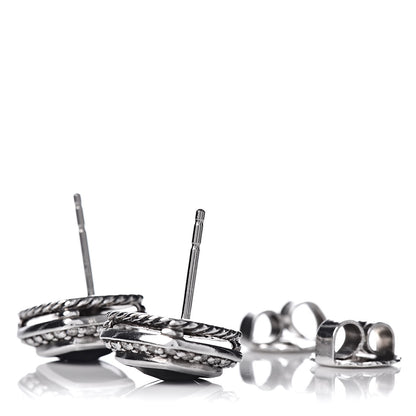 David Yurman Sterling Silver Diamond Black Onyx 7mm Petite Albion Earrings 3 of 4