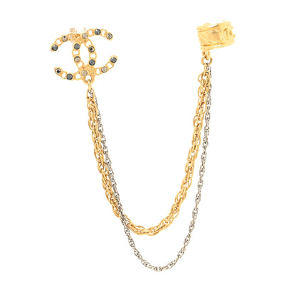 Chanel Crystal CC Chain Cuff Single Earring Gold Silver 1 of 3