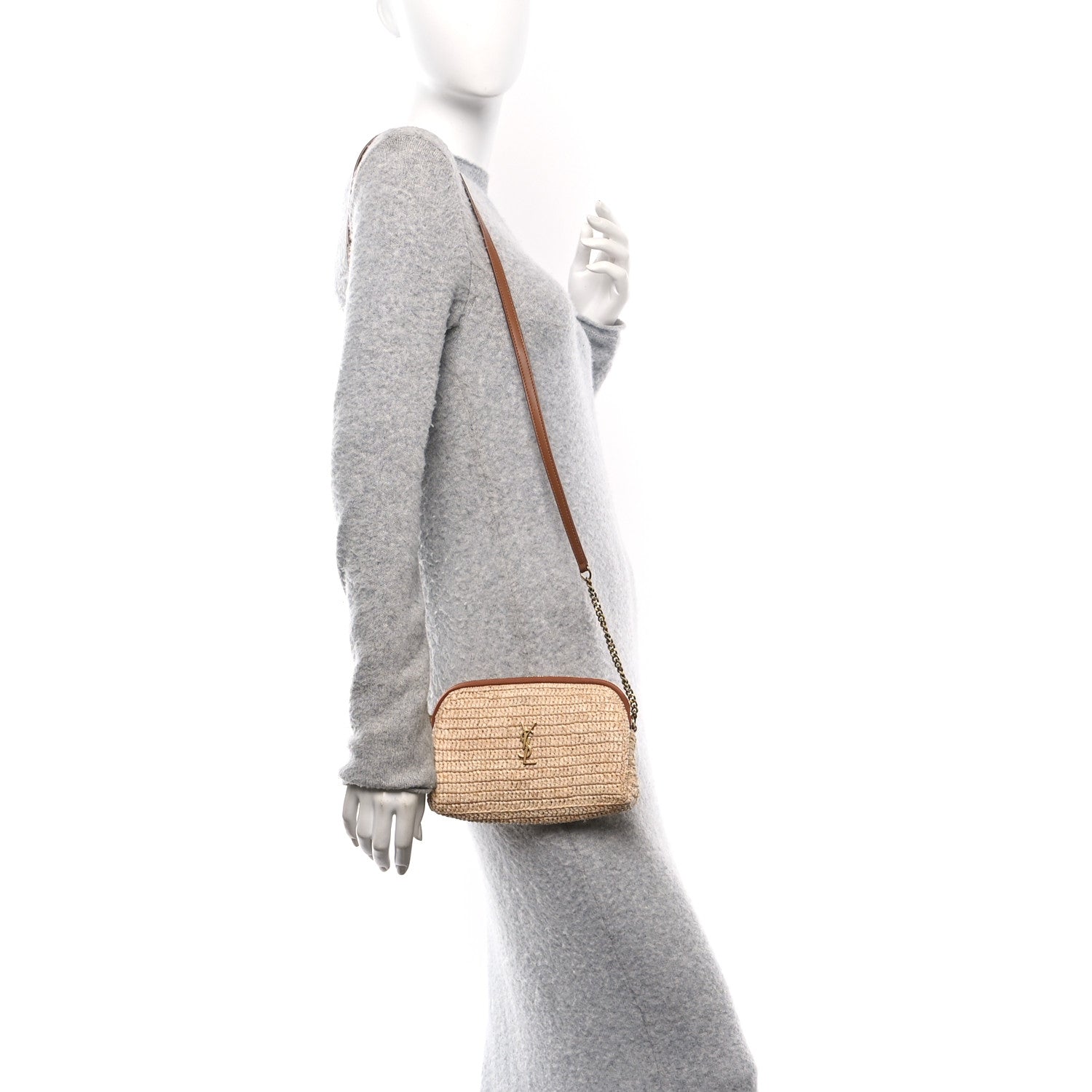 Saint Laurent Raffia Calfskin Gaby Crossbody Bag Natural Brick 2 of 11