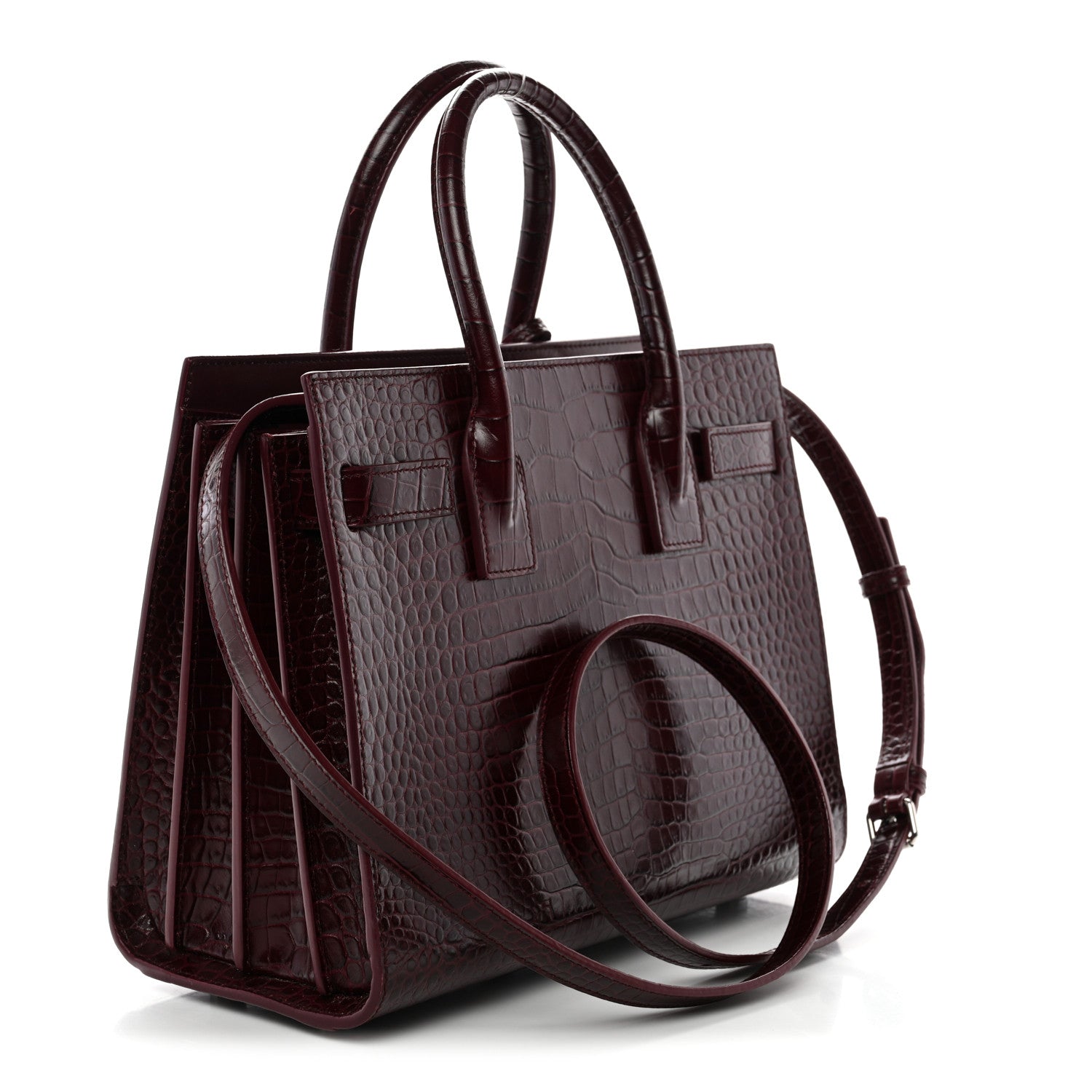 Saint Laurent Calfskin Crocodile Embossed Baby Sac De Jour Bordeaux 3 of 13