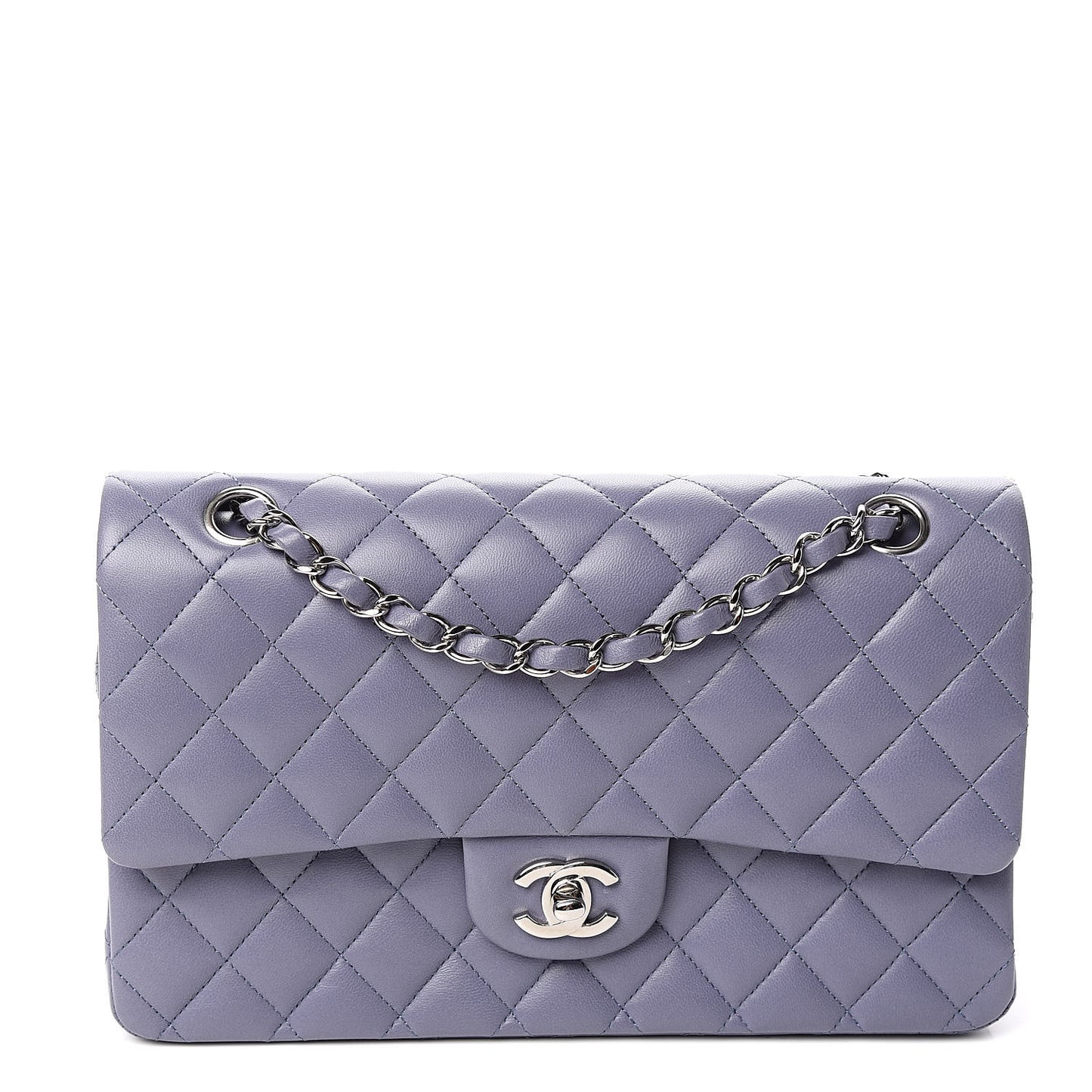 Lambskin Quilted Medium Double Flap Light Purple