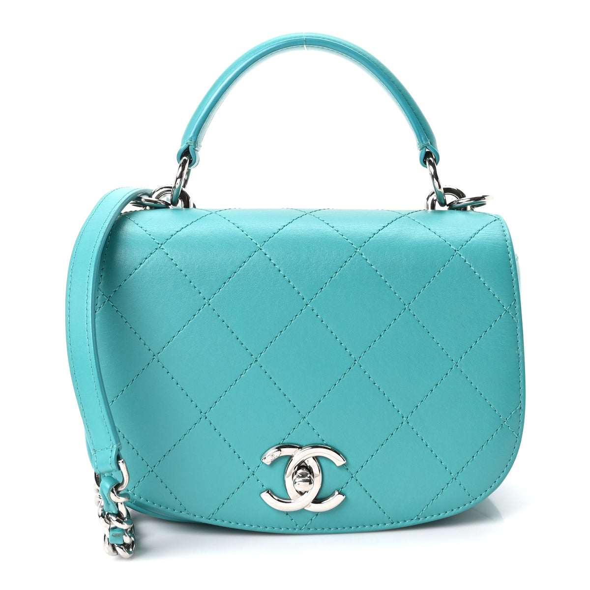 Calfskin Stitched Small Ring My Bag Flap Crossbody Turquoise