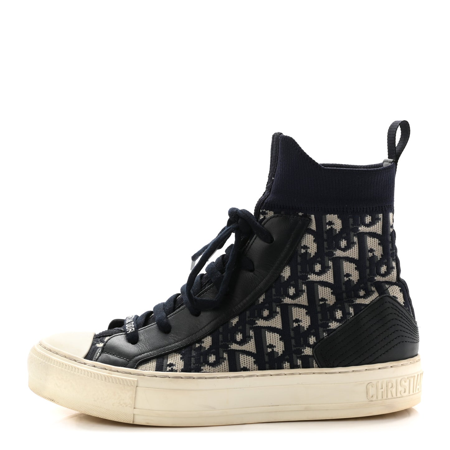 Technical Knit Calfskin Oblique Womens Walk'n Dior High Top Sneakers 37 Deep Blue