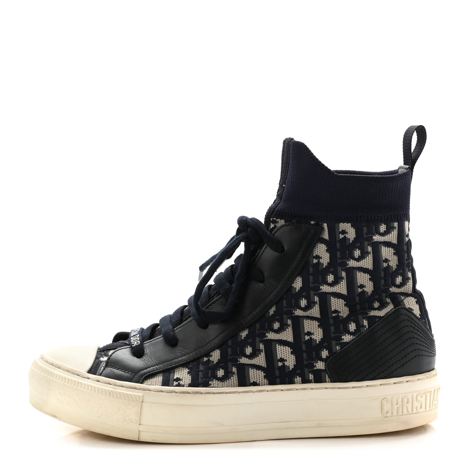 Christian Dior Technical Knit Calfskin Oblique Womens Walk'n Dior High Top Sneakers 37 Deep Blue 1 of 14