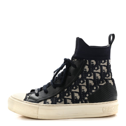Christian Dior Technical Knit Calfskin Oblique Womens Walk'n Dior High Top Sneakers 37 Deep Blue 1 of 14