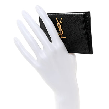 Saint Laurent Grain De Poudre Uptown Monogram Card Case Black 2 of 8