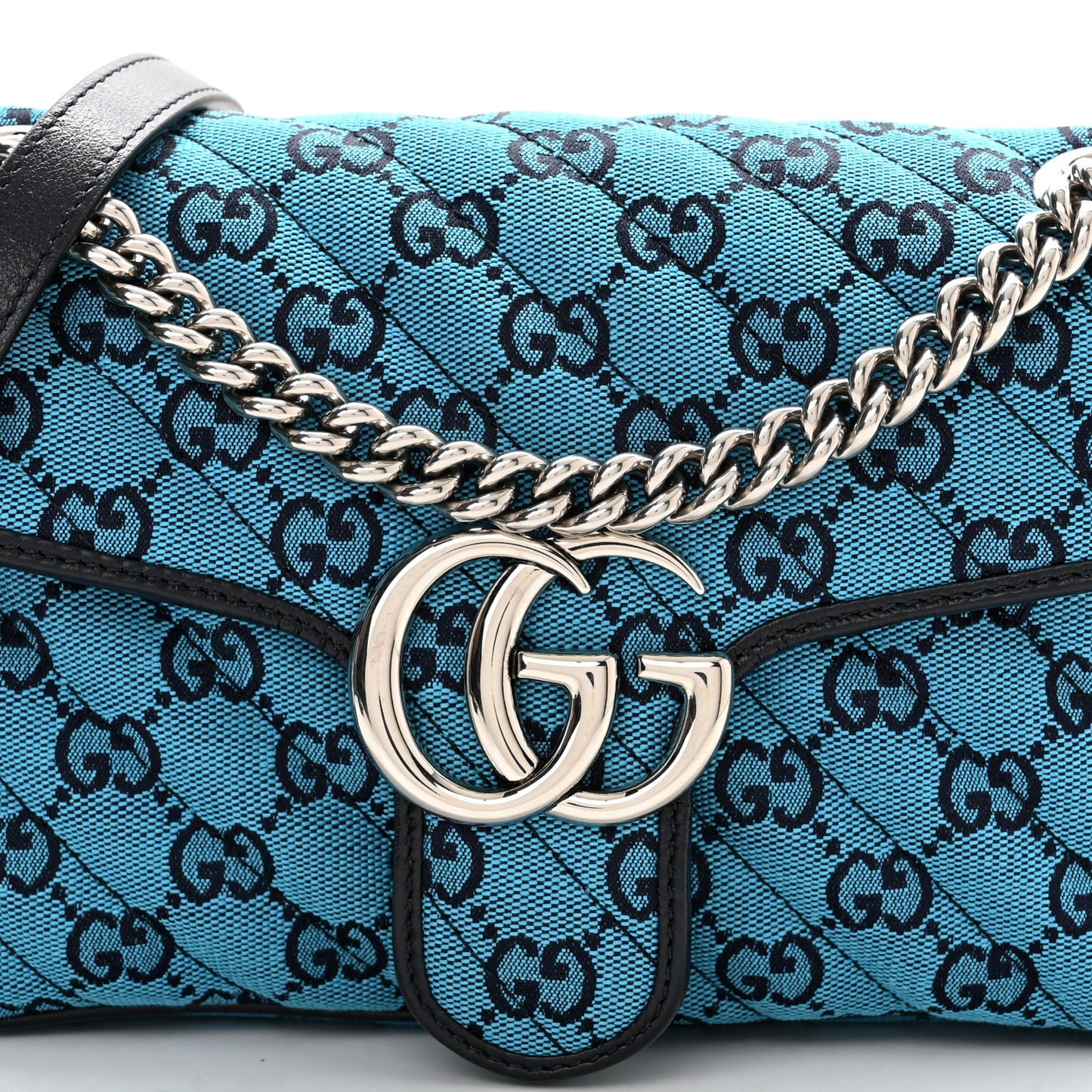 Monogram Multicolor Matelasse Diagonal Small GG Marmont Shoulder Bag Light Blue