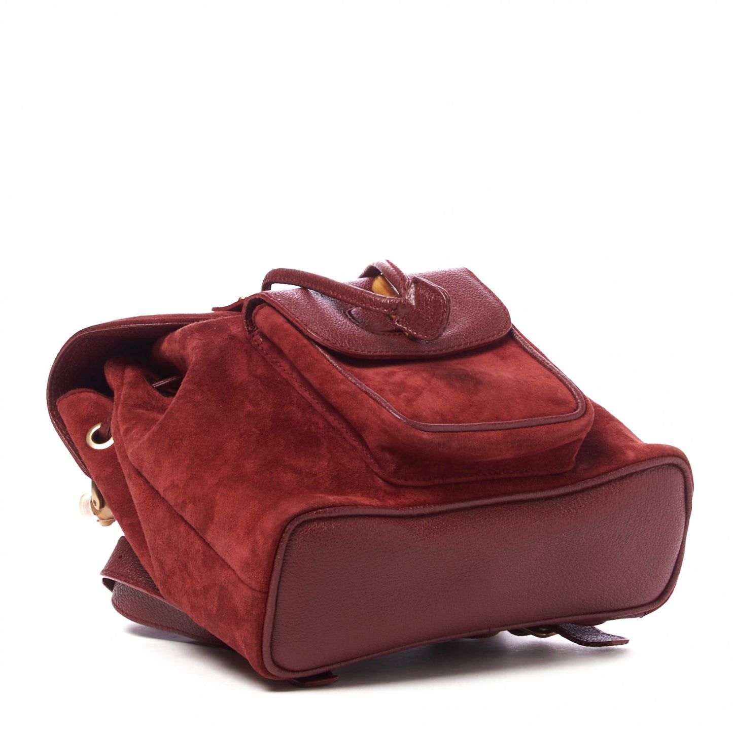 Suede Calfskin Bamboo Backpack Red