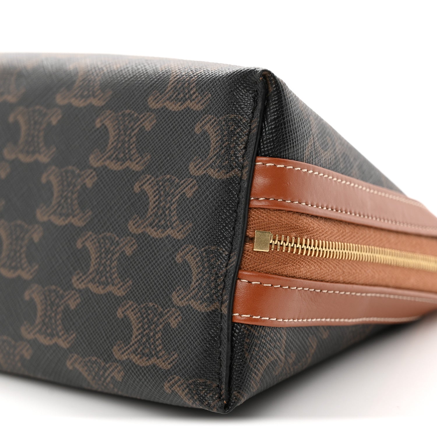 Celine Triomphe Canvas Calfskin Medium Cosmetic Pouch Tan 9 of 10