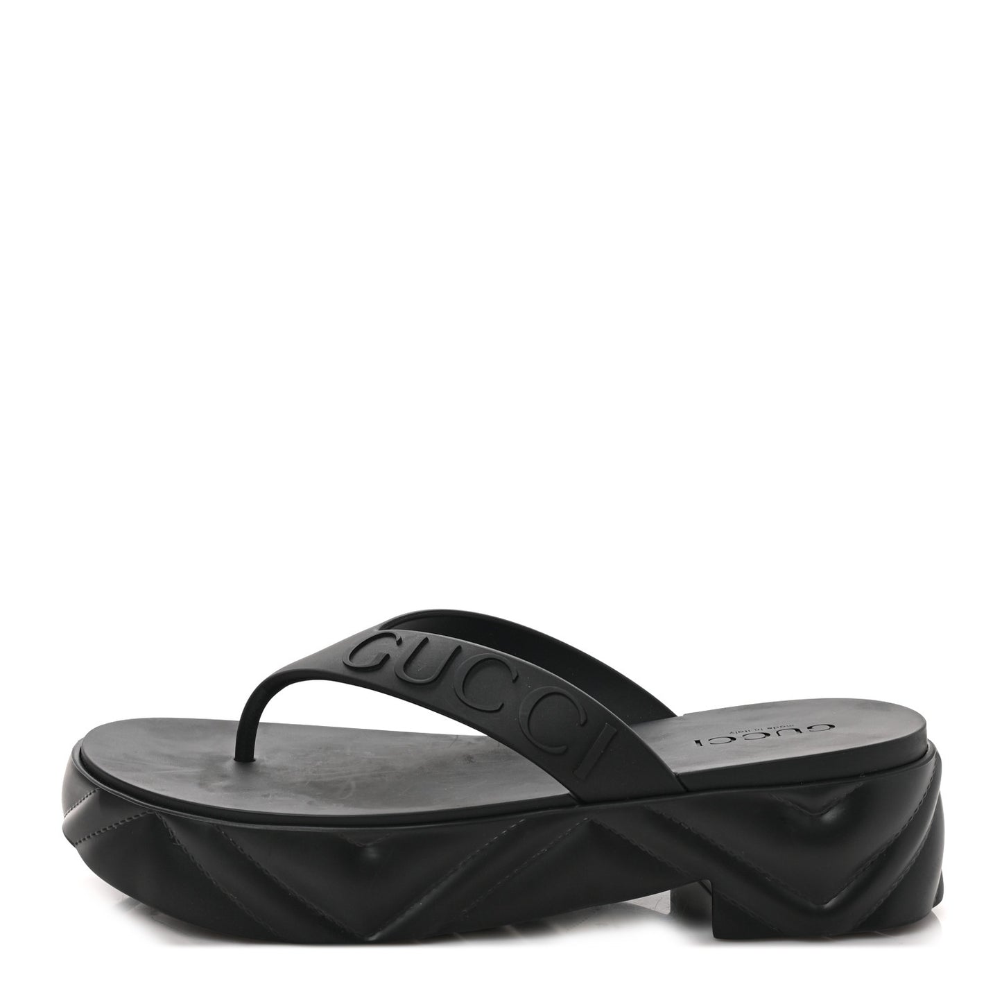 Rubber Chevron Logo Embossed Womens Thong Platform Sandals 38 Black