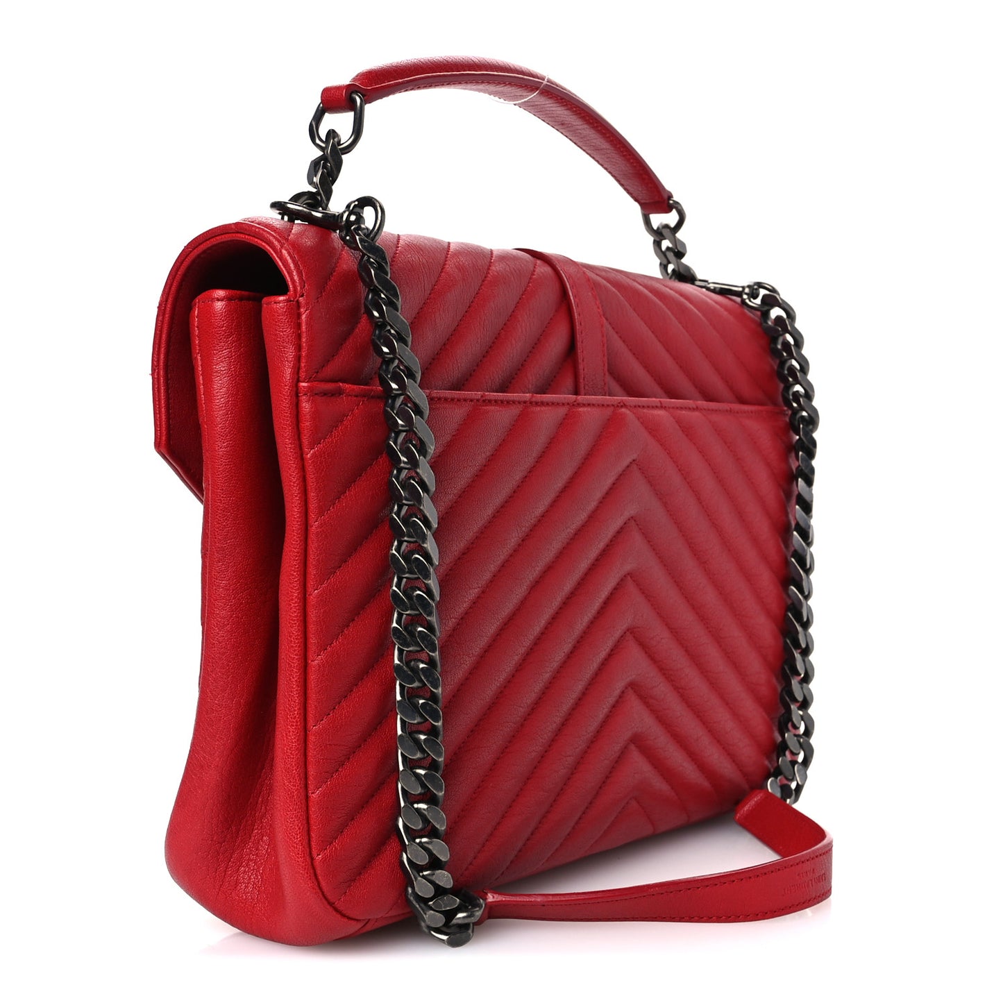 Sheepskin Matelasse Chevron Large College Monogram Satchel Rouge