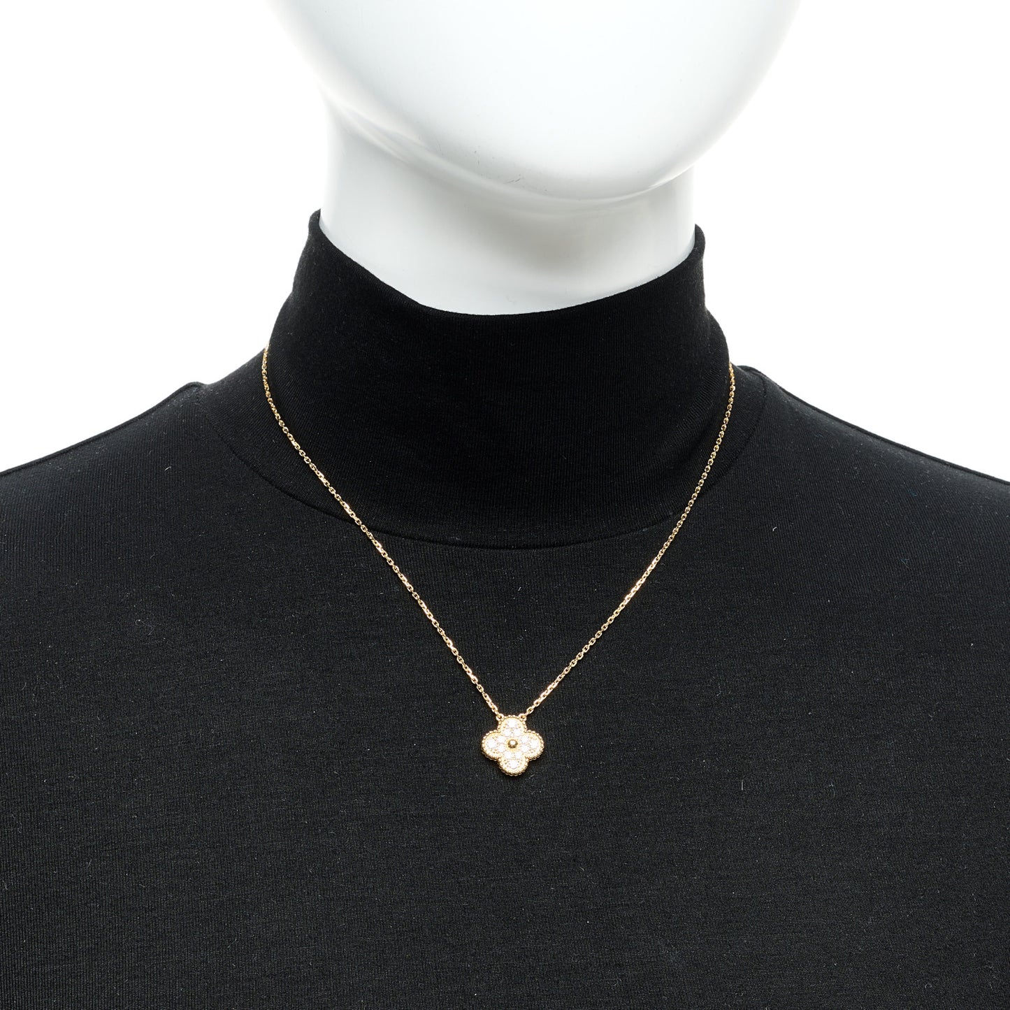 18K Yellow Gold Diamond Vintage Alhambra Pendant Necklace