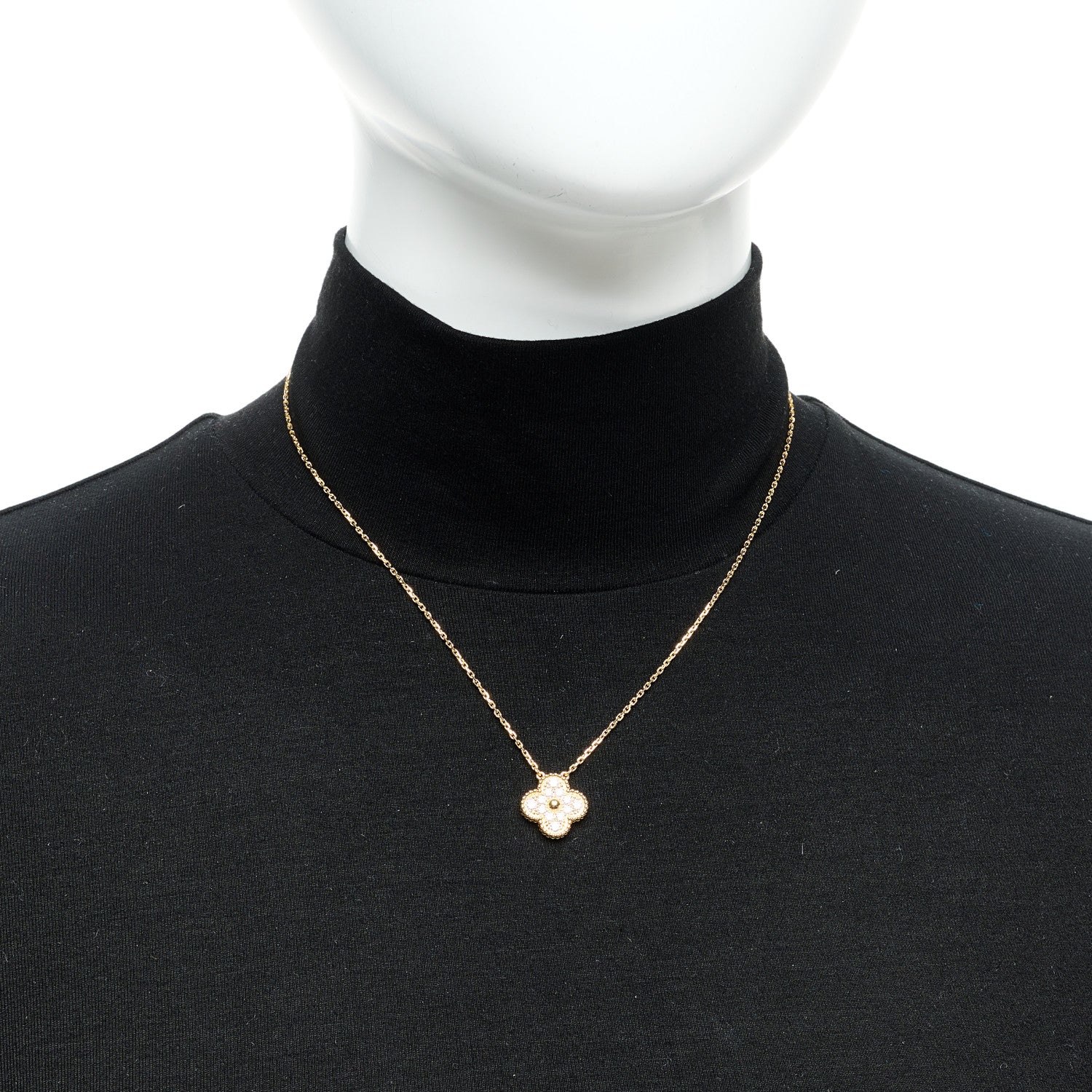 Van Cleef & Arpels 18K Yellow Gold Diamond Vintage Alhambra Pendant Necklace 2 of 6