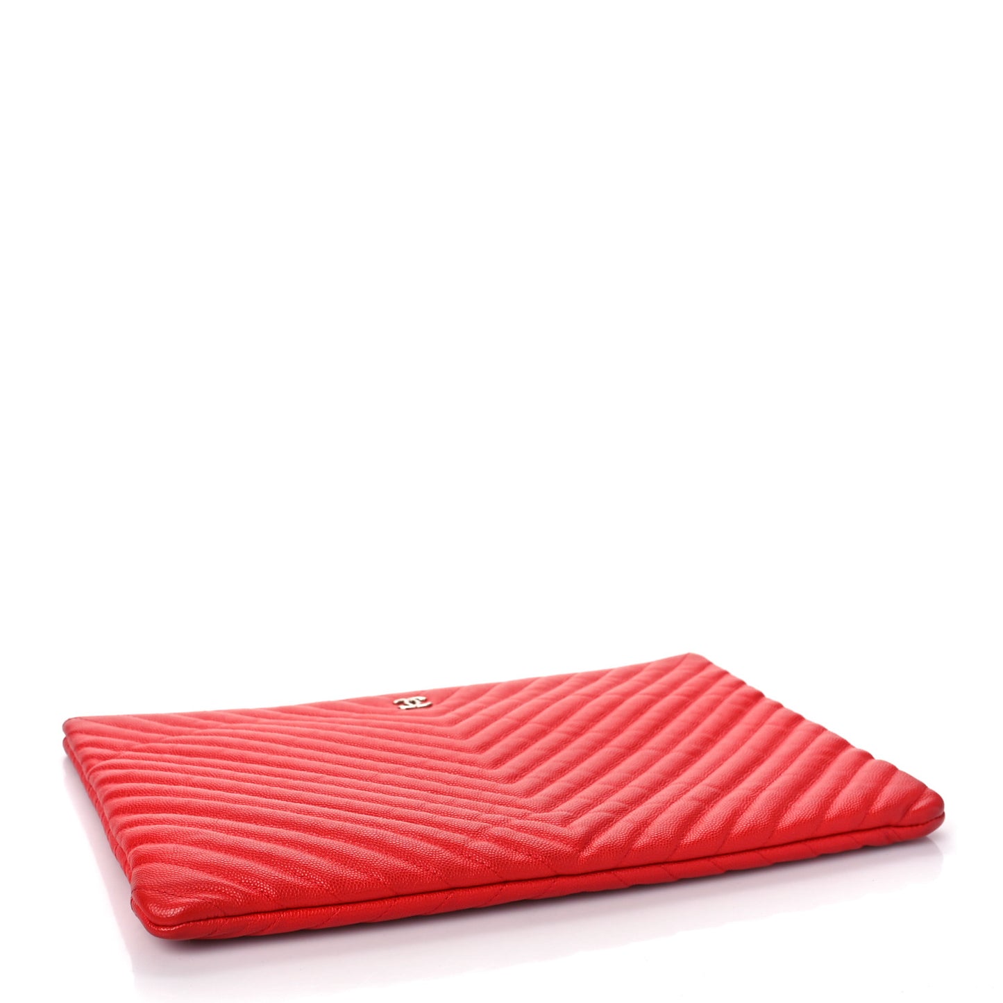 Caviar Chevron Quilted Medium Cosmetic Case Red