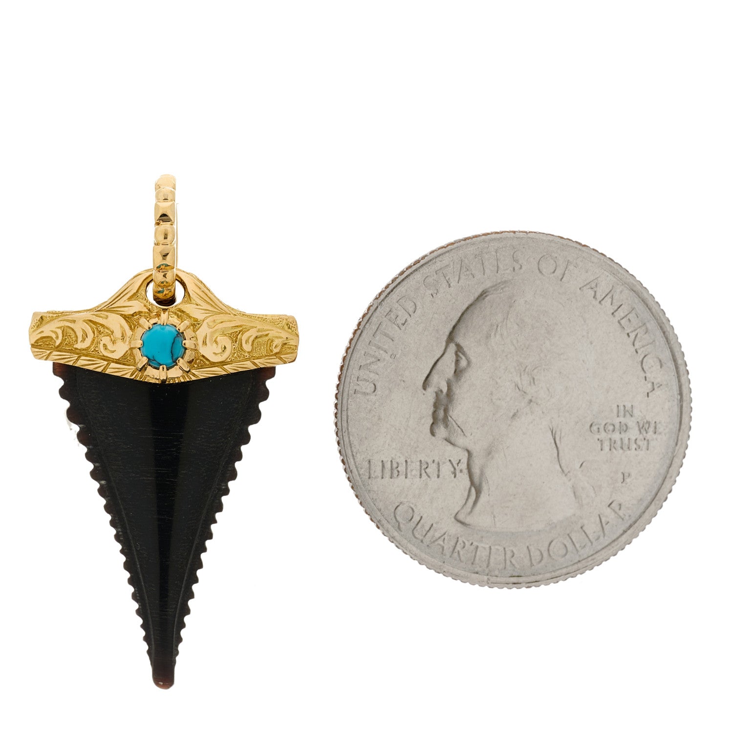 Gucci 18K Yellow Gold Black Horn Turquoise Shark Tooth Charm 2 of 3