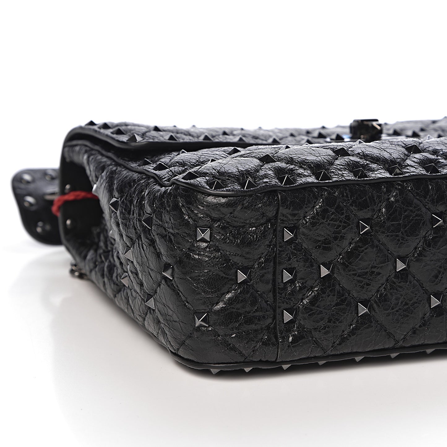 Craquele Nappa Medium Rockstud Spike Shoulder Bag Black