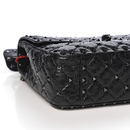 Valentino Garavani Craquele Nappa Medium Rockstud Spike Shoulder Bag Black 7 of 9
