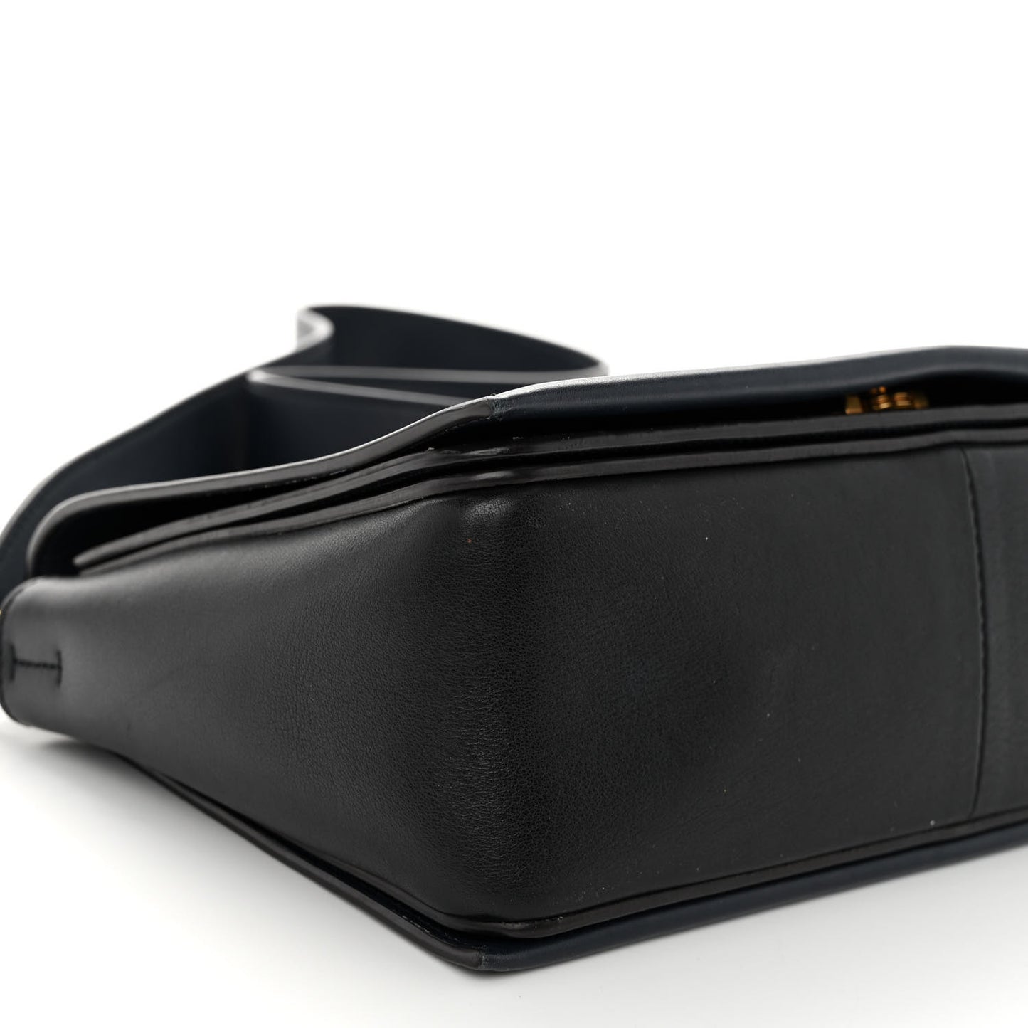 Shiny Smooth Calfskin Medium Frame Shoulder Bag Black Navy