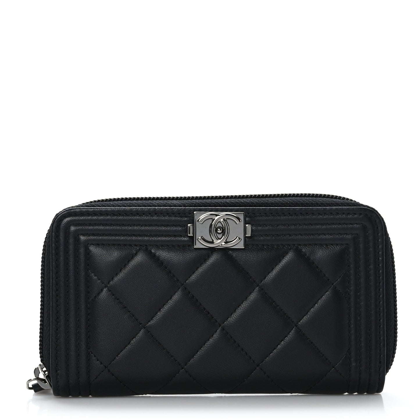 Lambskin Quilted Small Boy Zip Around Wallet Black