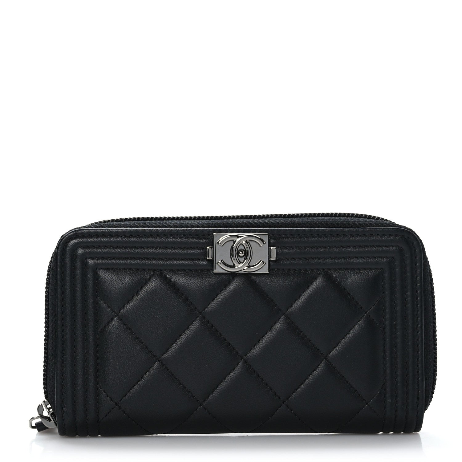 Chanel Lambskin Quilted Small Boy Zip Around Wallet Black 1 of 8
