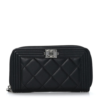 Chanel Lambskin Quilted Small Boy Zip Around Wallet Black 1 of 8