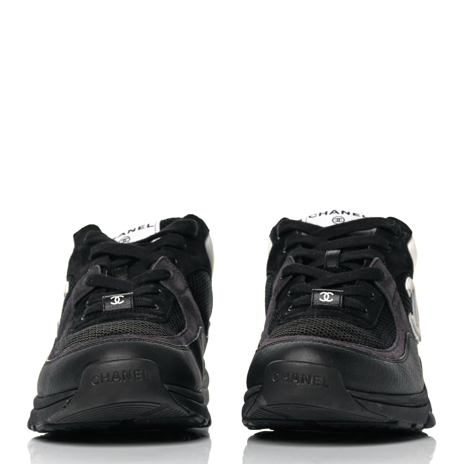 Chanel Mesh Suede Grained Calfskin Womens CC Sneakers 39.5 Black White 2 of 7