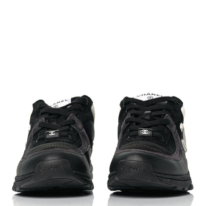 Chanel Mesh Suede Grained Calfskin Womens CC Sneakers 39.5 Black White 2 of 7