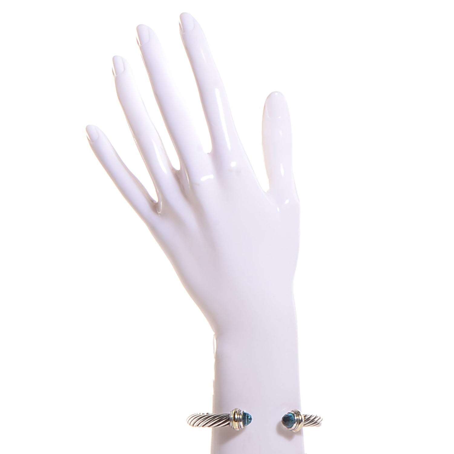 David Yurman Sterling Silver 14K Yellow Gold Blue Topaz 7mm Cable Classics Bracelet 2 of 4