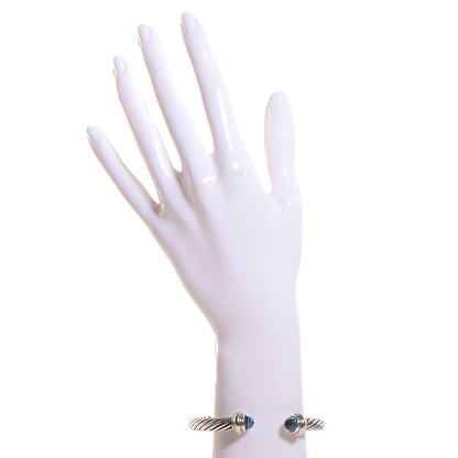 David Yurman Sterling Silver 14K Yellow Gold Blue Topaz 7mm Cable Classics Bracelet 2 of 4