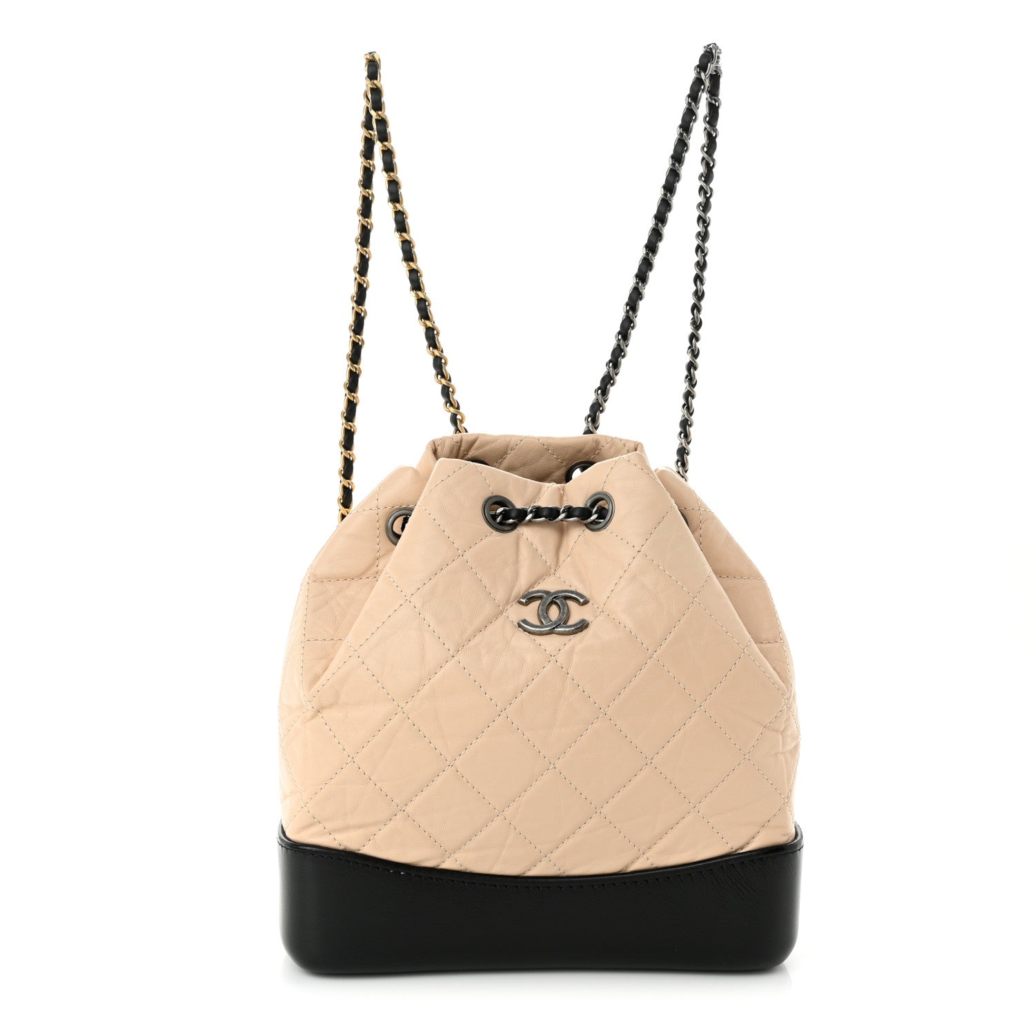 Chanel Aged Calfskin Quilted Small Gabrielle Backpack Beige Black 1 of 10