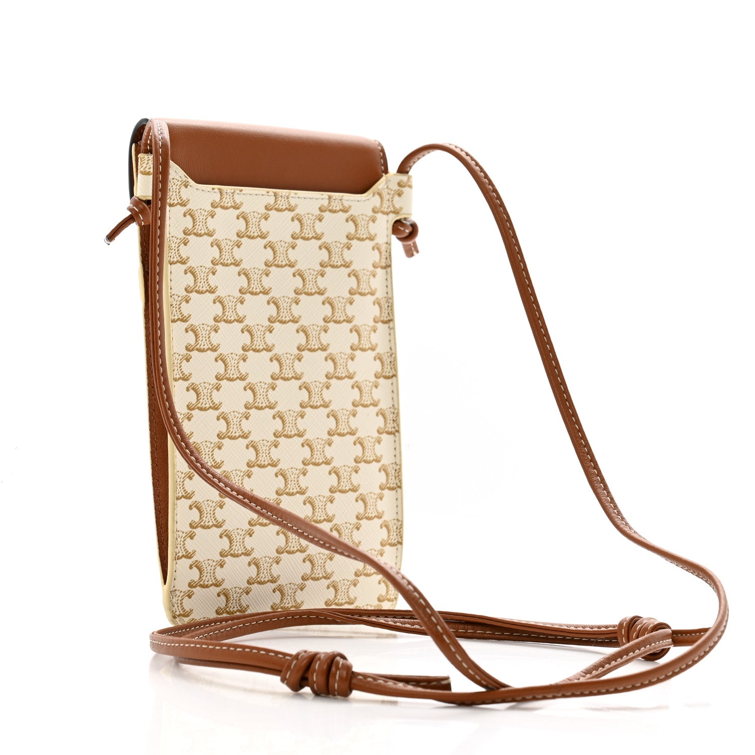 Celine Triomphe Canvas Lambskin Phone Pouch With Flap White Tan 3 of 13