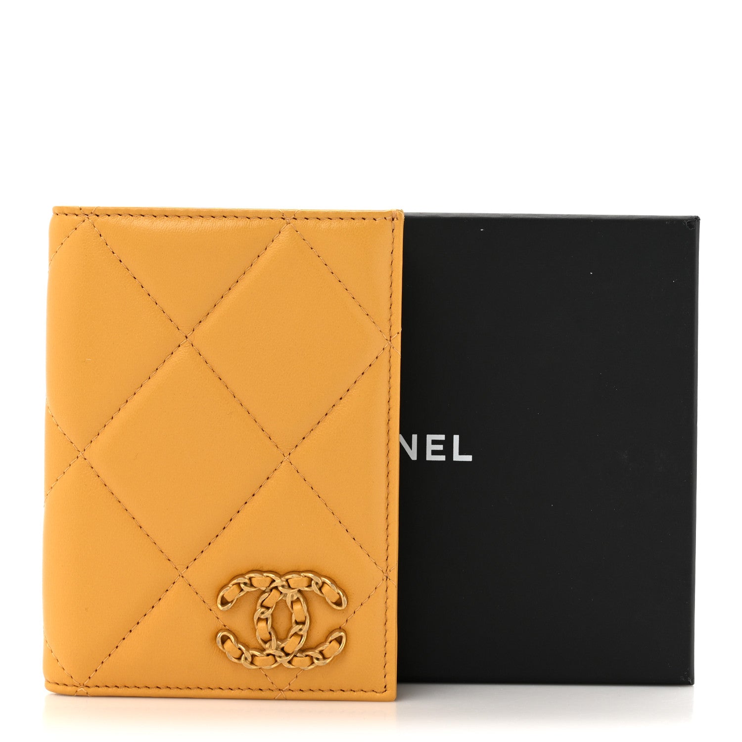 Chanel Lambskin Quilted Chanel 19 Passport Holder Yellow 9 of 9