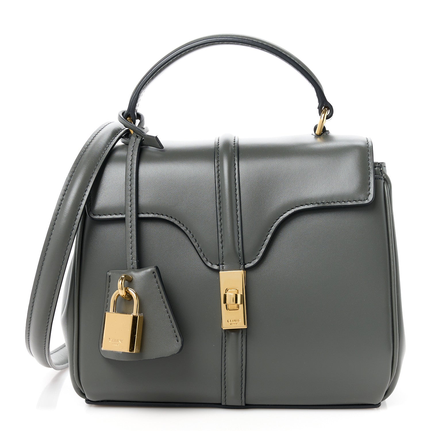 Celine Satinated Calfskin Mini 16 Top Handle Bag Grey 1 of 13
