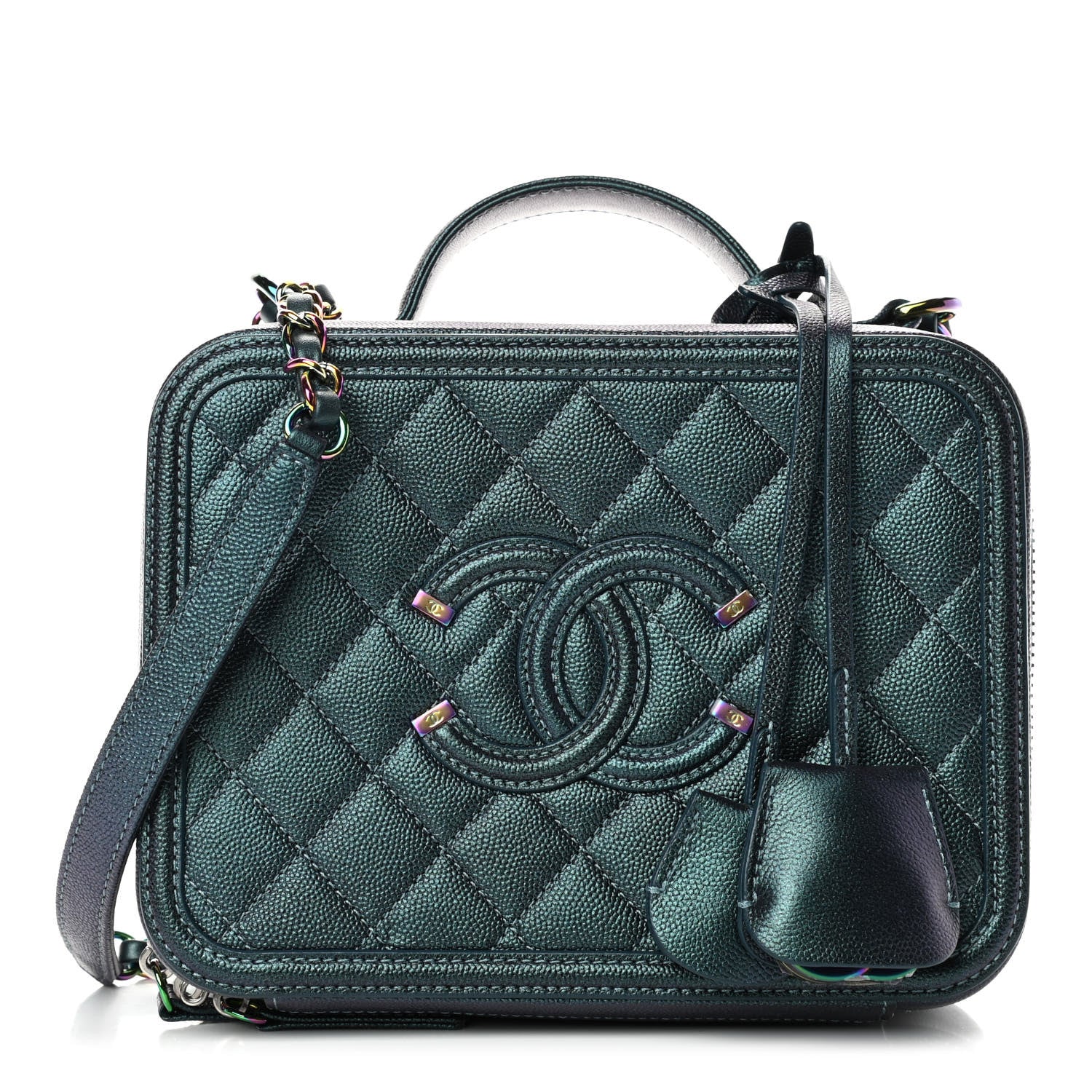 Chanel Iridescent Caviar Quilted Medium CC Filigree Vanity Case Dark Turquoise 1 of 4
