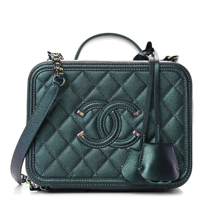 Chanel Iridescent Caviar Quilted Medium CC Filigree Vanity Case Dark Turquoise 1 of 4
