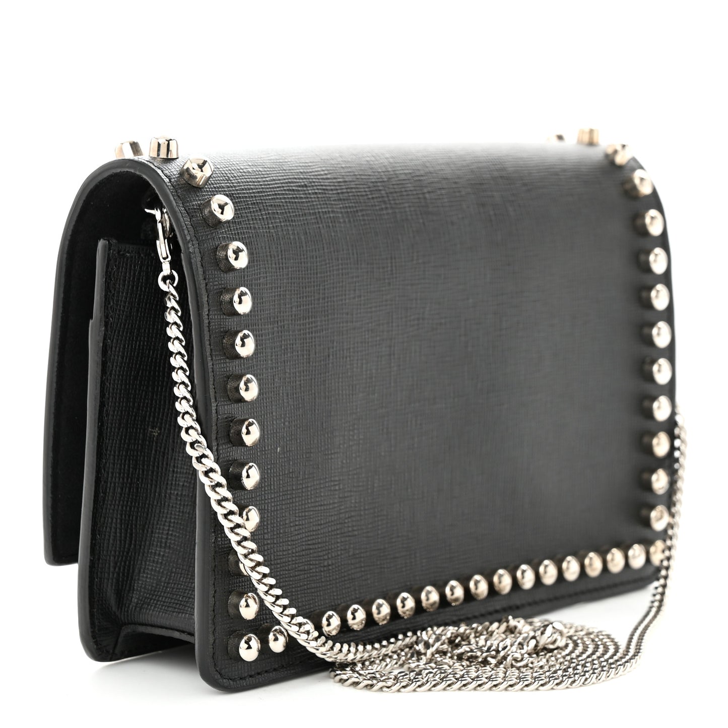 Vitello Elite Mink Fur Studded Karlito Tube Wallet on Chain Black