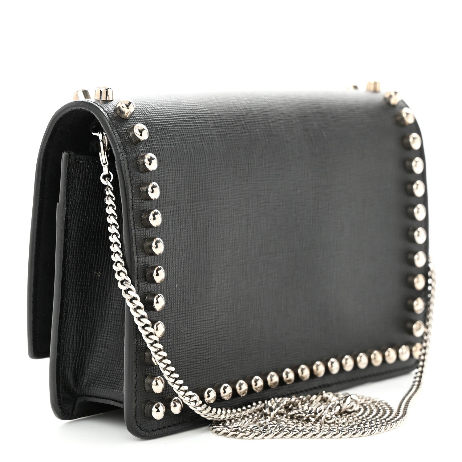 Fendi Vitello Elite Mink Fur Studded Karlito Tube Wallet on Chain Black 3 of 12