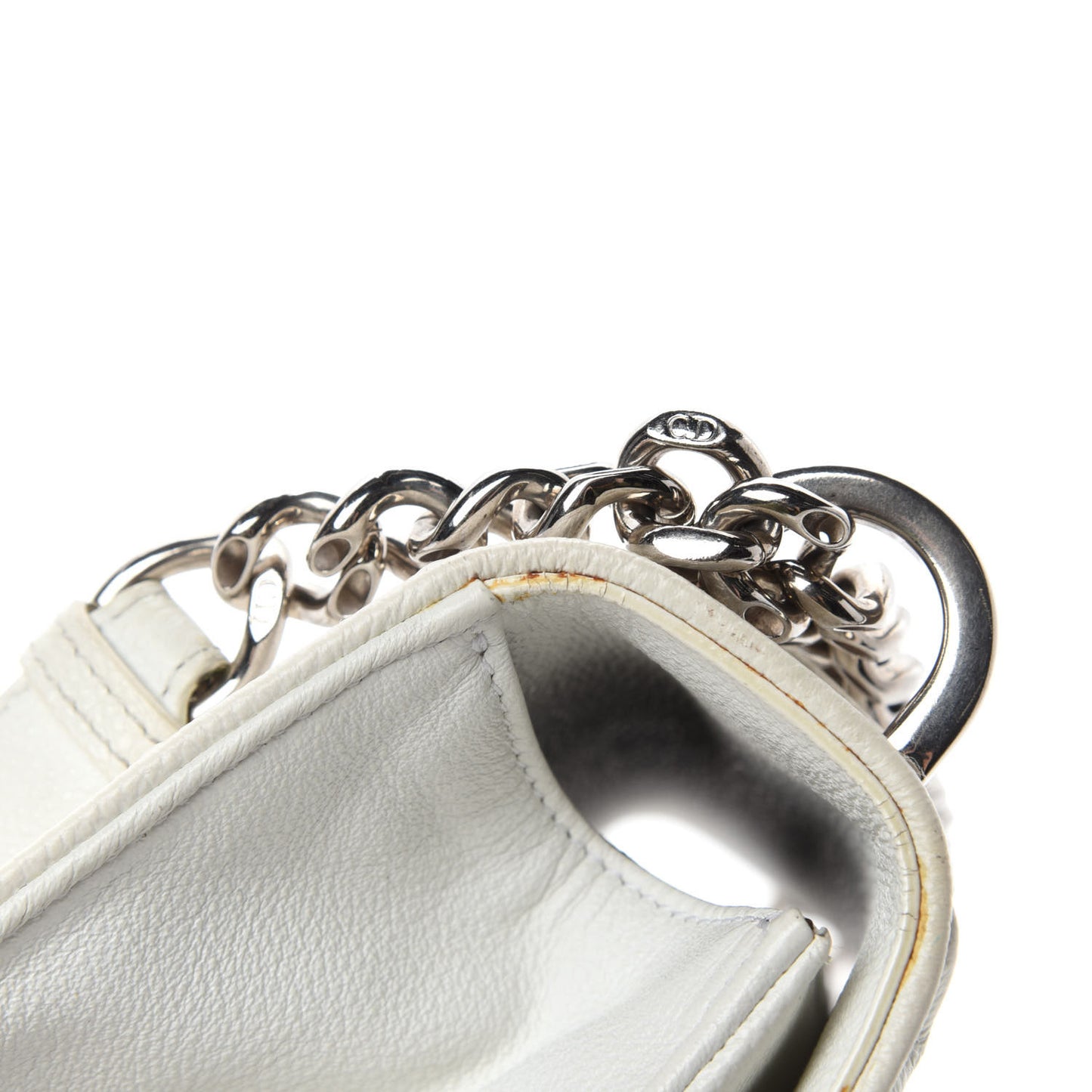Grained Calfskin Small Diorama Flap Bag White
