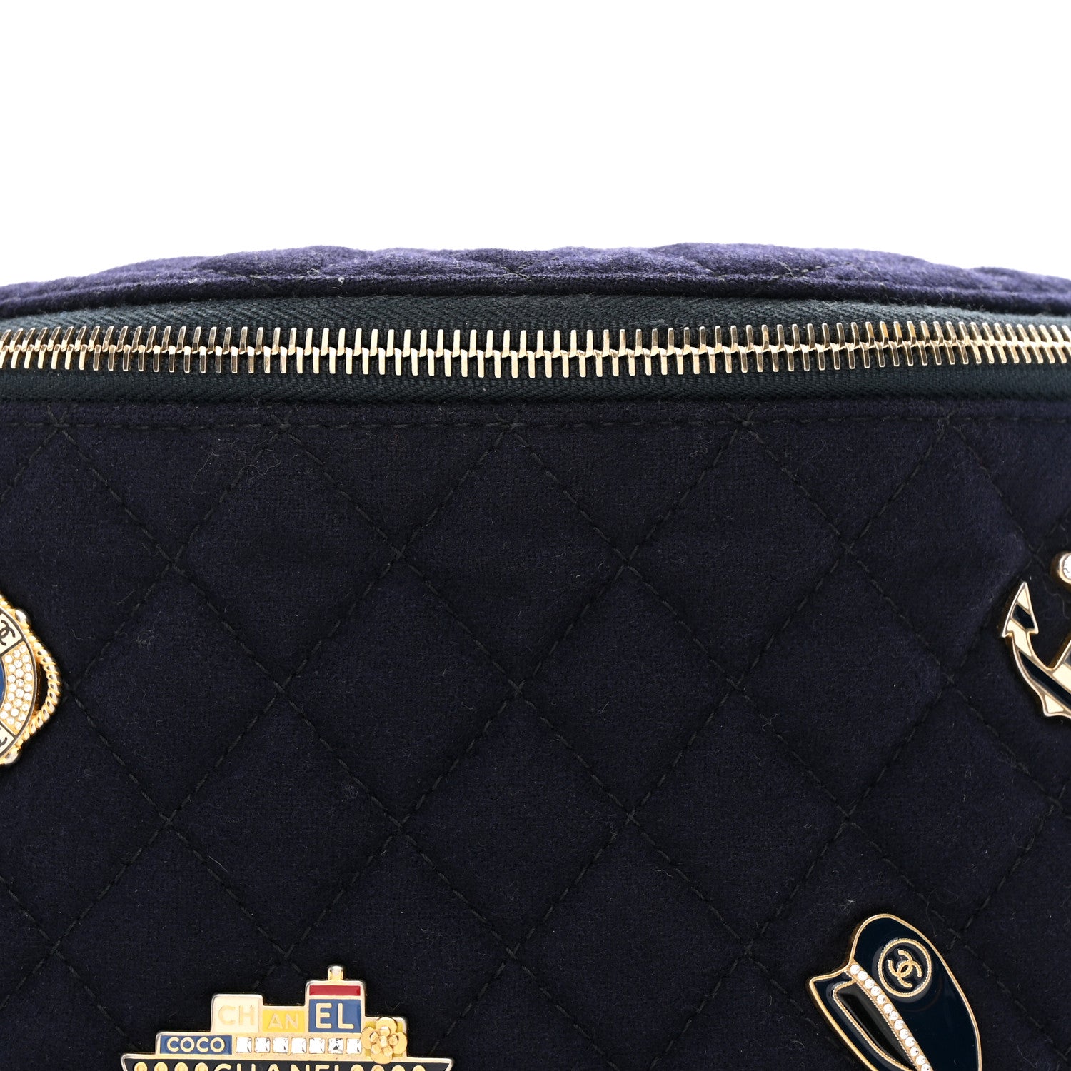 Chanel Wool Lambskin Quilted Paris Hamburg Charms Waist Bag Dark Navy 8 of 10