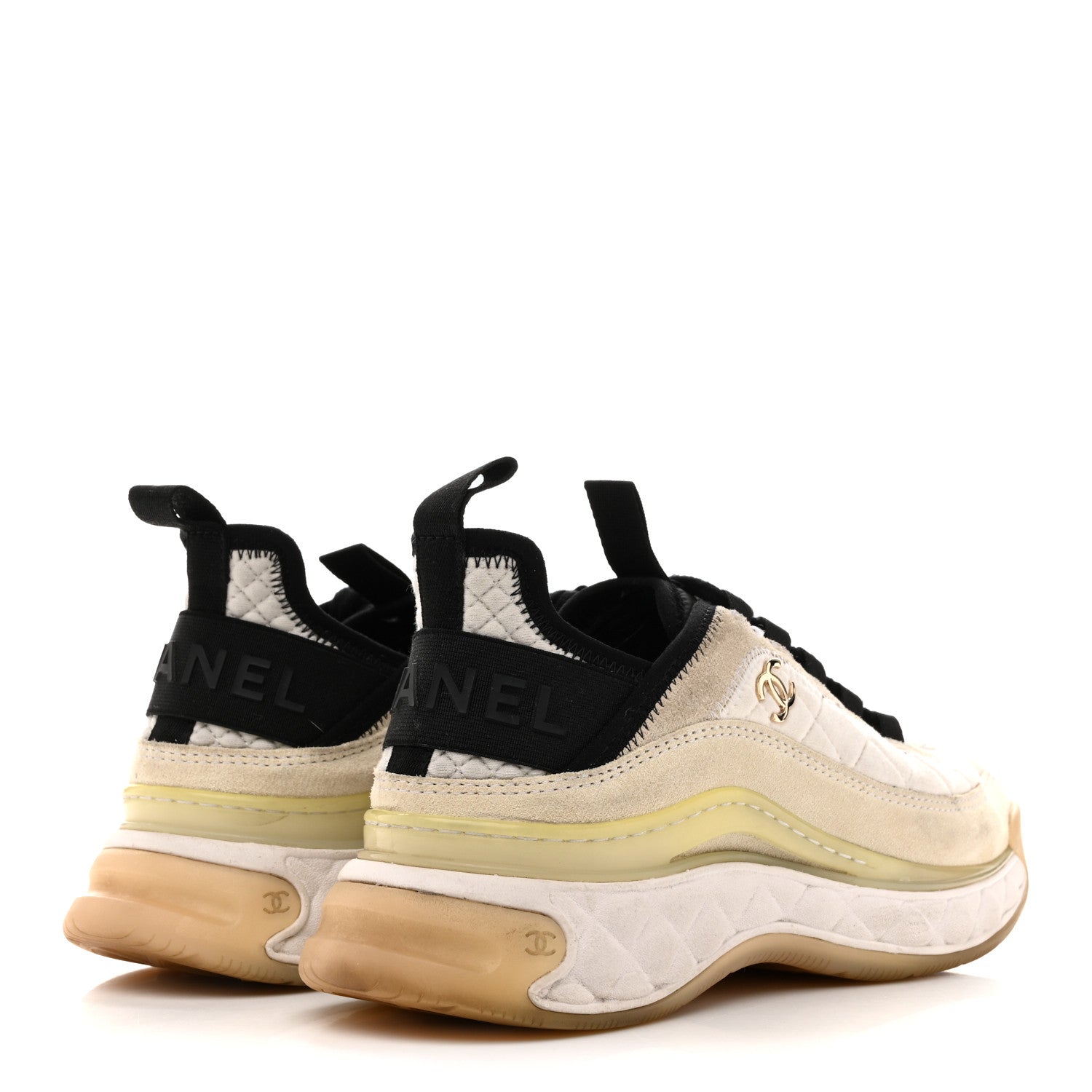 Chanel Velvet Calfskin Mixed Fibers CC Sneakers 36 Ivory Black 5 of 11