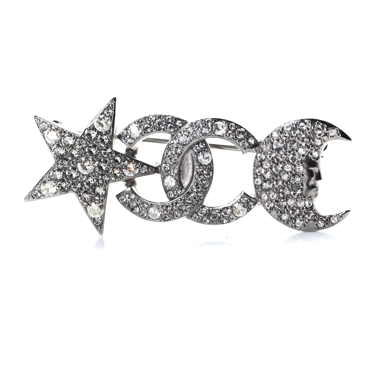 Chanel Ruthenium Crystal CC Moon Star Brooch Grey 1 of 5
