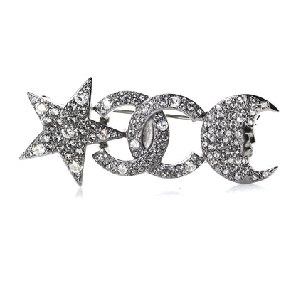 Chanel Ruthenium Crystal CC Moon Star Brooch Grey 1 of 5
