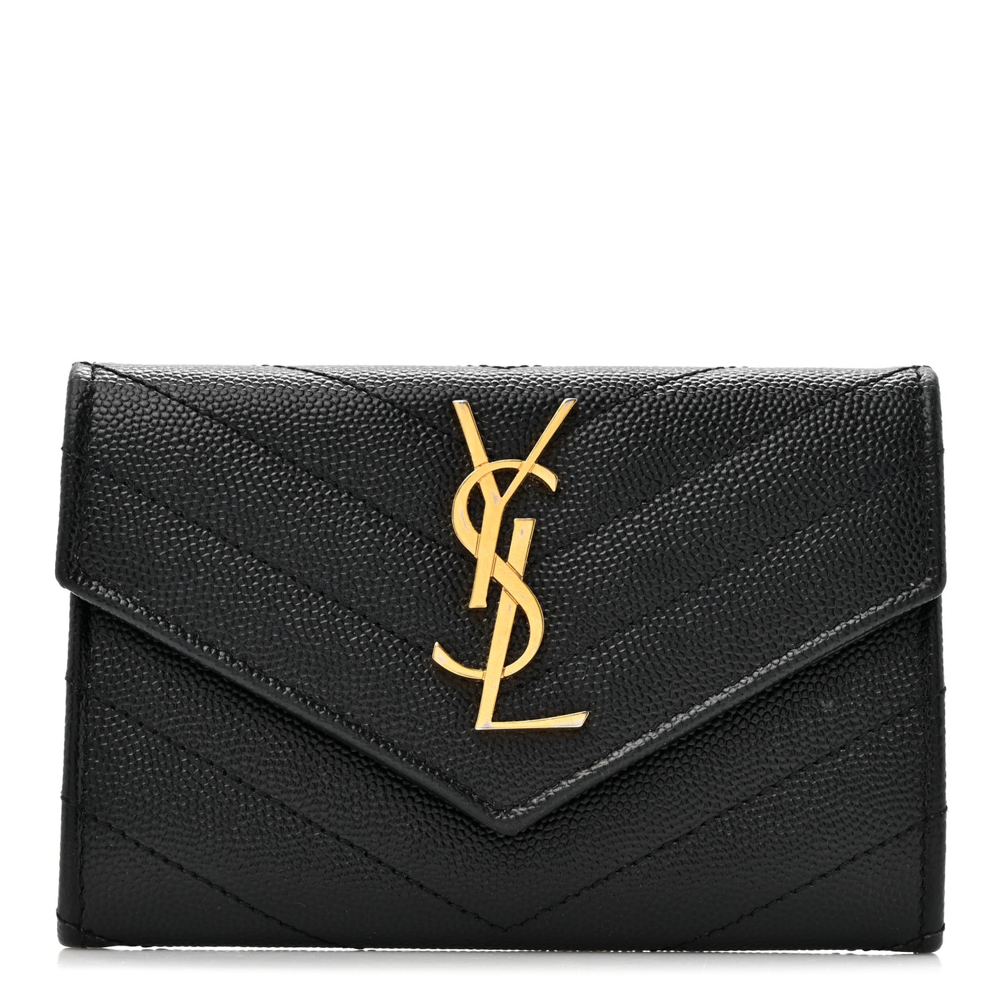 Grain De Poudre Matelasse Chevron Small Monogram Envelope Wallet Black