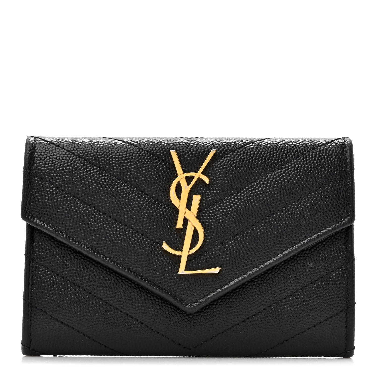 Saint Laurent Grain De Poudre Matelasse Chevron Small Monogram Envelope Wallet Black 1 of 9