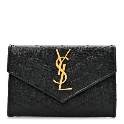 Saint Laurent Grain De Poudre Matelasse Chevron Small Monogram Envelope Wallet Black 1 of 9