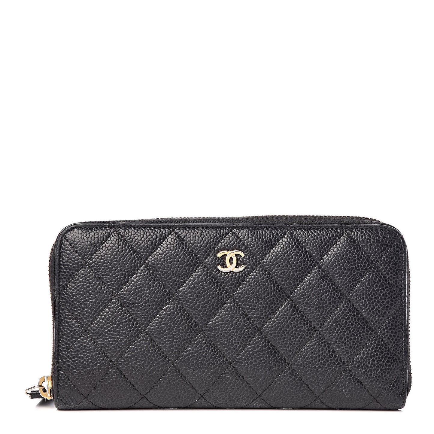 Caviar Quilted Large Gusset Zip Around Wallet Black
